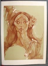 Grande épreuve lithographique par Georges Oudot Tahiti Tahitienne Vahiné