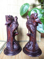 2 BOUGEOIRS CANDLESTICK BOIS SCULPTE FORET NOIRE CHASSE FAISANS XIXème NO OURS