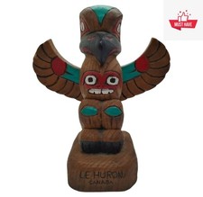 Totem Indien Huron Canada 1987 Vintage Rare Fait Main Art Ethnique Amérindien