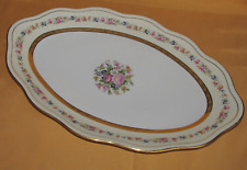 Grand plat ovale porcelaine Limoges Nardon Lafarge décor floral et or