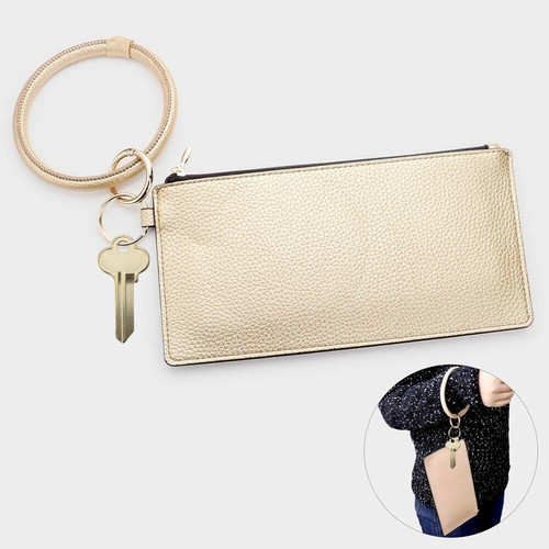 Gold pouch with key ring - gold,