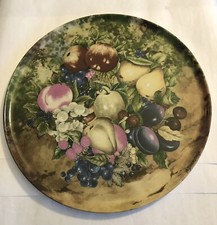 Grand Plat À Gâteau Marque Rochard Décor De Fruits Filet Or Et 2 Assiettes