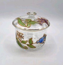 Boîte bonbonnière verre soufflé peint décor floral et papillon Paul Nagel XXème
