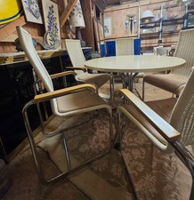 4XD25 FEAUTEUILS MARCEL BREUER, TECA, BEIGE - CHROME, VINTAGE, + COUSSIN CUIR