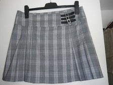 JUPE COURTE PRINCE DE GALLES PLIS PLATS GRISE CARREAUX  DOUBLEE MIM T 42