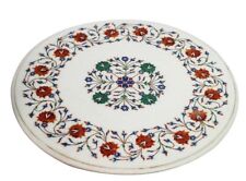 18 " Rond Marbre Café Table Top Marqueterie Floral Art Incrustation Handmade