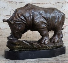 14 " Chinois Bronze Doré Richesse Taureau Rhinocéros Corne Statue à Animaux