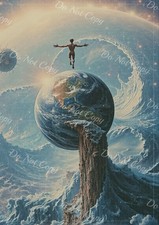 Photo A4 Monde fantastique – homme en lévitation au-dessus de la Terre B00364