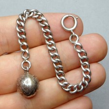 French, Antique Silver Watch Chain with Globe Medal. Art Deco.