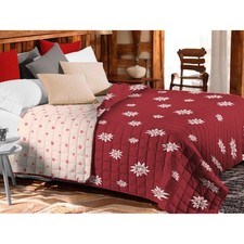 Couvre-lit matelassé rouge « Edelweiss » - Microfibre douce à fleurs blanches, r