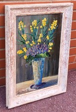 Tableau ancien signé .  Bouquet de Fleurs.  Peinture huile sur toile