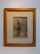 GRAVURE BATEAU DE PECHE A LA COTE MARIN CHALUTIER PECHEUR POISSON PLAGE