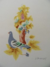 Jules CAVAILLES : Pigeon et allégorie d'automne,  LITHOGRAPHIE Originale signée