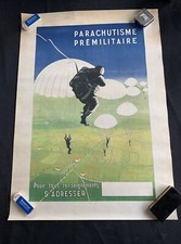 Rare Affiche ancienne Originale - PARACHUTISME PRÉMILITAIRE - 1950/60 Superbe