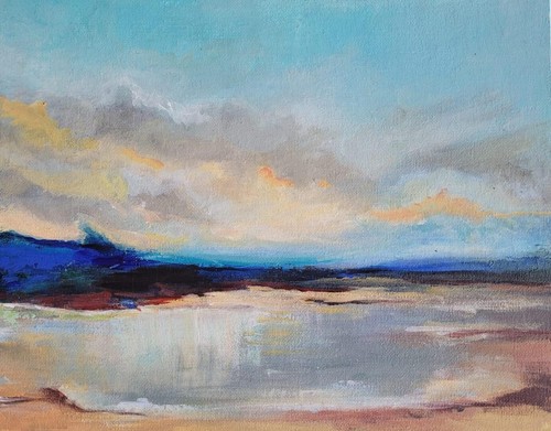 Tableau paysage mer coucher - et,