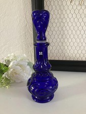 1 ⚜️ Ancienne Bouteille Flacon de Parfum Bleu en Verre Vintage Hauteur 21 Cm