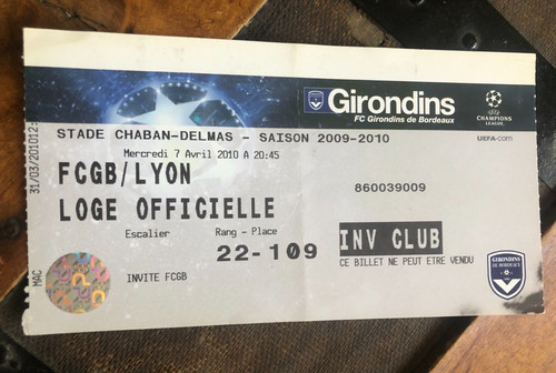 Ticket fcgb bordeaux v lyon - bordeaux,