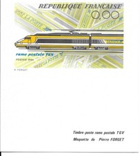 FRANCE 1986 DOCUMENT POSTE TIMBRE POSTE RAME POSTALE TGV MAQUETTE DE P.FORGET