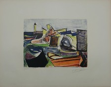 François DESNOYER : Le port de Sète - Lithographie originale signée