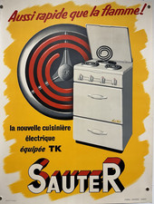 SAUTER cuisinière électrique aussi rapide que la flamme affiche originale c.1950