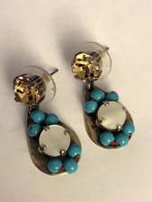 BOUCLES D'OREILLE OP, REMINISCENCE METAL ARGENTÉ, PERLES TURQUOISE, NACRE