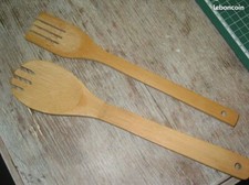 Cuillère + fourchette en bois saladier cuisine 30 cm neuf.