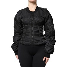 Dolce & Gabbana Veste Nylon Noir Fermeture Éclair Bustier Corset IT42/US8/M