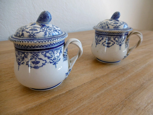 Deux pots creme faience gien - faience,