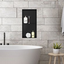 Niche murale de douche double encastrée sans rebord noir en acier 30x60x10 cm