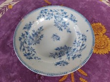 Assiette Creuse ancienne Terre de Feu de Grigny Décor Floral Epine Bleue 22,5cm