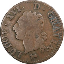 [#1510535] Francia, Louis XVI, Liard, 1791, Rouen, Cobre, BC+, Gadoury:348