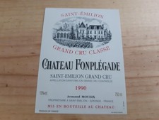 étiquette vin chateau Fonplégade 1990 Saint Emilion grand cru wine label