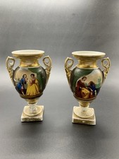 Ancienne Paire De Vase En Porcelaine De Paris Empire Napoleon III Old Vintage 