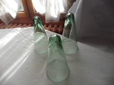 3 ANCIENNES CLOCHES DE FORÇAGE EN VERRE VERT SOUFFLÉ H18X10CM BASE"JARDIN B