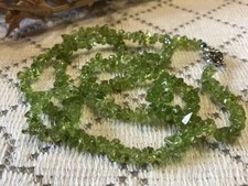 Collier perles pierre naturelle semi précieuse peridot vert argent - 65 cm