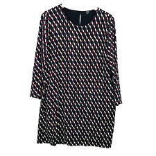 Nina Kalio Robe Tunique Femme 44 Rouge Bleu Blanc Manches Longues Géométrique