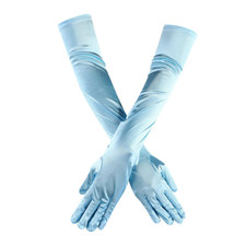 Gants bleus ciel longs satinés 55cm burlesque pinup opéra glamour sexy