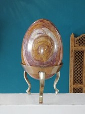 Oeuf en Pierre Onyx Vert Marbré  13 Cm Sur Socle en bronze 
