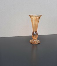 Vase "carnival" ambré irisé en verre moulé pressé petit modèle style Art Déco