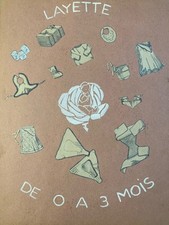 Très Belle Peinture Collage 1950 Layette Bébé Enfant Maquette Livre Art Ancien