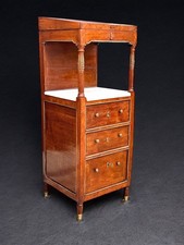 MEUBLE COIFFEUSE /BARBIERE EN ACAJOU XIXe AVEC DESSUS CUIR DECOUVRANT UN MIROIR