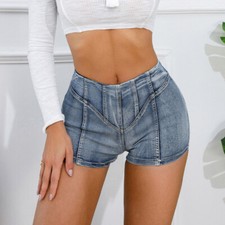 Femme Taille Haute Short Jeans Extensible Sexy Court Fermeture Éclair Fête Club