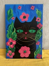 Tableau -Le Chat Peinture Acrylique Sur Panneau Bois Signé