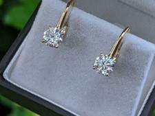2 CT Blanc Traitée Clou Diamant Earrings IN Finition or Jaune ! Anniversaire