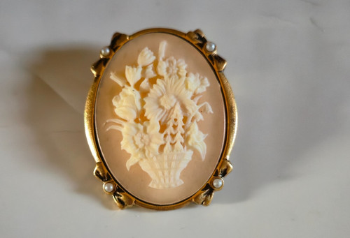 Broche camée vintage - broche, fleurs