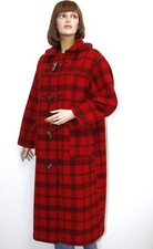 Vintage 80s Long Red Plaid Zip Duffle Coat WOOLRICH Deerhorn Size L Made in USA