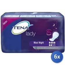 6X Lot Tena X Incontinence Lady Maxi Nuit 12 Pièces 6 Gouttes