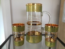 SERVICE A ORANGEADE  8 VERRE EMAILLES ET GRANITES  VERRERIE DE MONACO  1950.