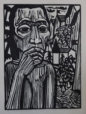 Erich Heckel (1883-1970) "Aux Amis Non Nommés" Originale Gravure Sur Bois 1953