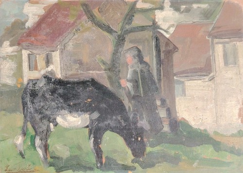 Belle huile sur bois berger - bois, un